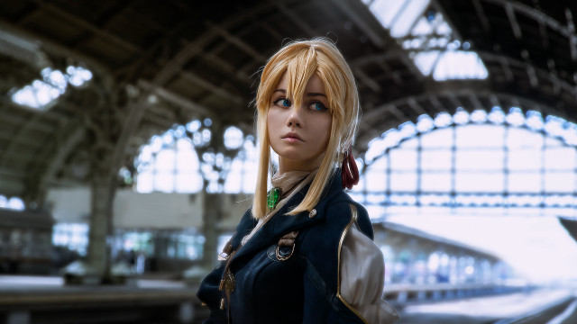 Blonde woman train station cosplay free wallpaper - medium preview image
