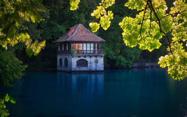 Enchanted lakehouse gazebo forest nature free wallpaper - medium preview image