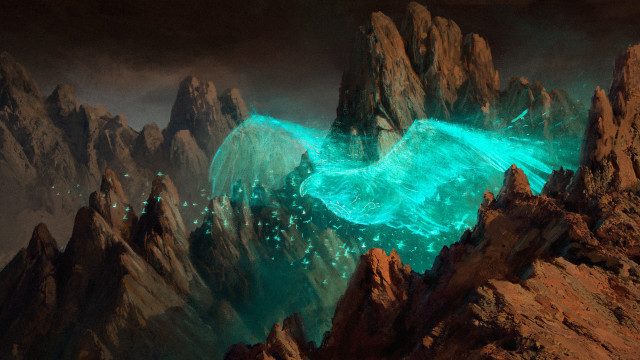 Mountain glowing stream rocks fantasy free wallpaper - medium preview image