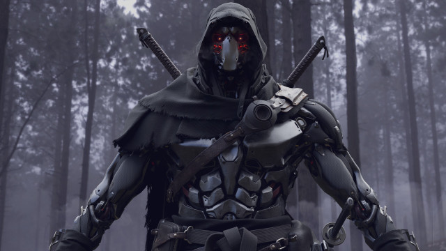 Hooded suit man swords forest free wallpaper - medium preview image