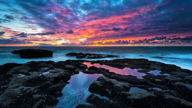 Sunset ocean rocks water bridge free wallpaper - medium preview image