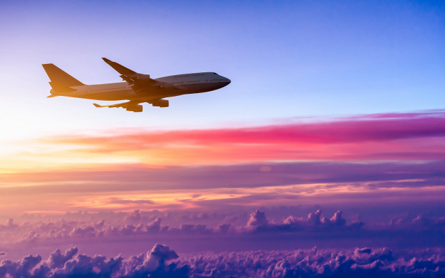 Sunset plane clouds gradient sky free wallpaper - medium preview image