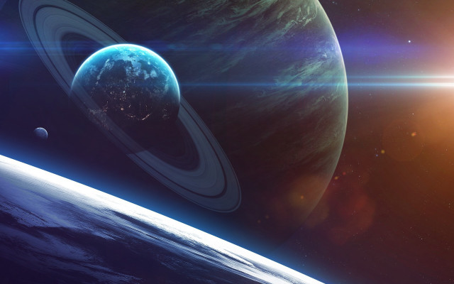 Space planets sun aurora moon free wallpaper - medium preview image