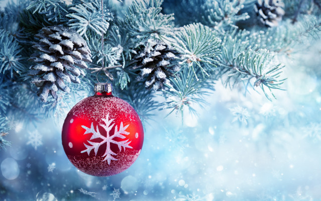 Red ornament snowy branch christmas free wallpaper - medium preview image
