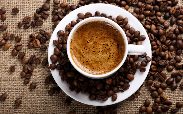 Coffee cup coffee beans tablecloth free wallpaper - medium preview image
