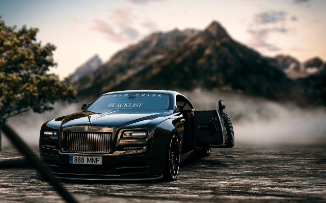 Rollsroyce mountain fog tree photorealistic free wallpaper - medium preview image