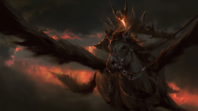 Fantasy horseman bird wings fire free wallpaper - medium preview image
