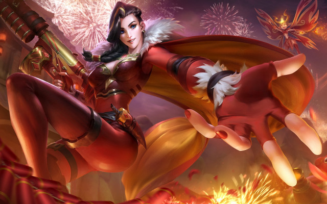 Red woman sword fireworks league free wallpaper - medium preview image
