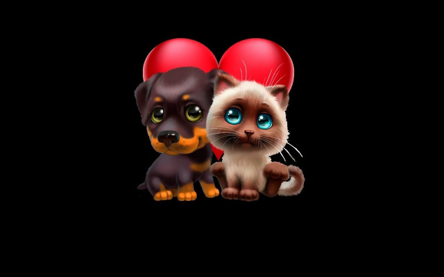 Cat dog heart balloon black free wallpaper - medium preview image
