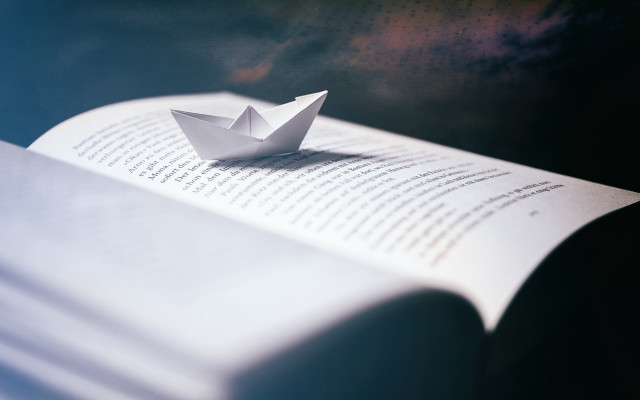 Paper boat book table blue free wallpaper - medium preview image