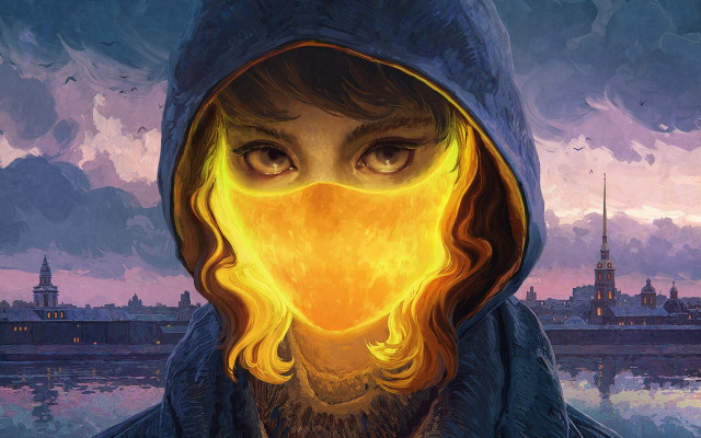 Hoodie fire cityscape cyberpunk destruction free wallpaper - medium preview image