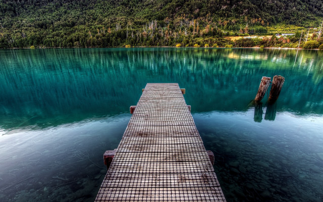 Dock mountain lake city bridge free wallpaper - medium preview image