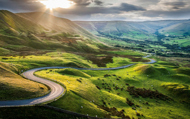 Winding road green valley cloudy #3 free wallpaper - medium preview image