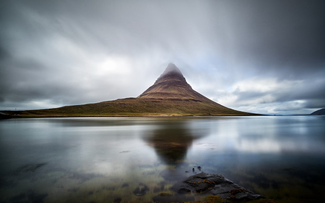 Mountain water island cloudy sky free wallpaper - medium preview image