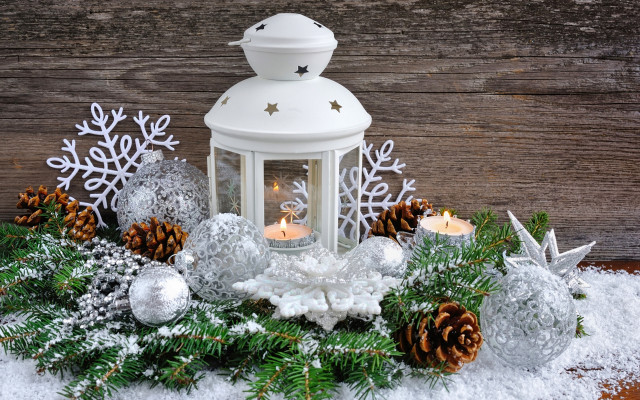Lantern candle snow pinecones ornamental free wallpaper - medium preview image