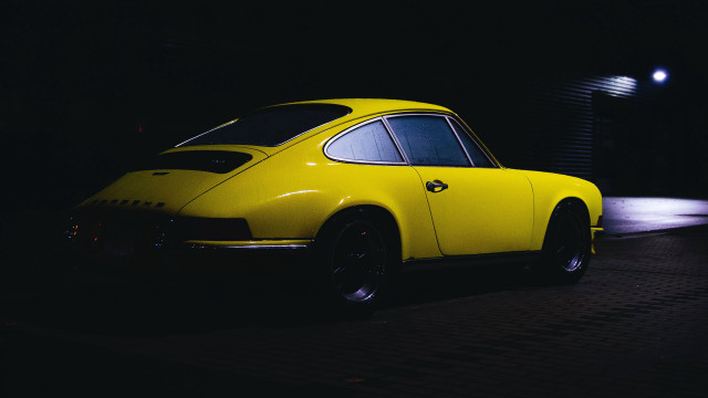 Yellow car night dark hood free wallpaper - medium preview image