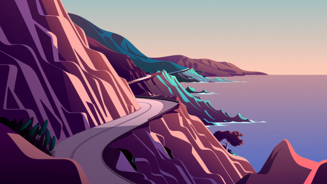 Mountain road ocean cliff process free wallpaper - medium preview image