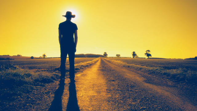 Man silhouette sunset field hat free wallpaper - medium preview image