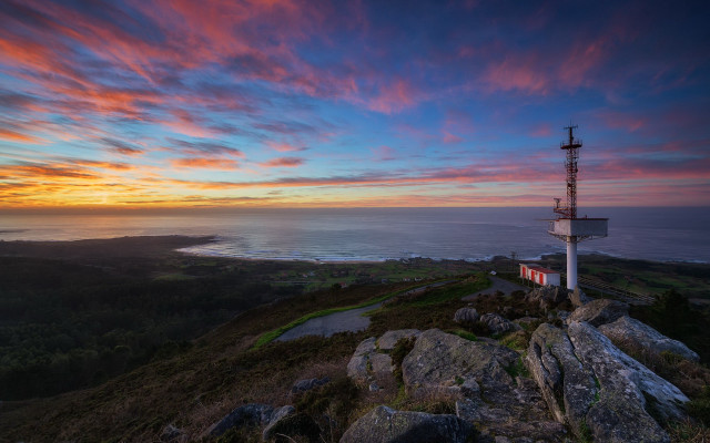 Lighthouse hill sunset water city free wallpaper - medium preview image