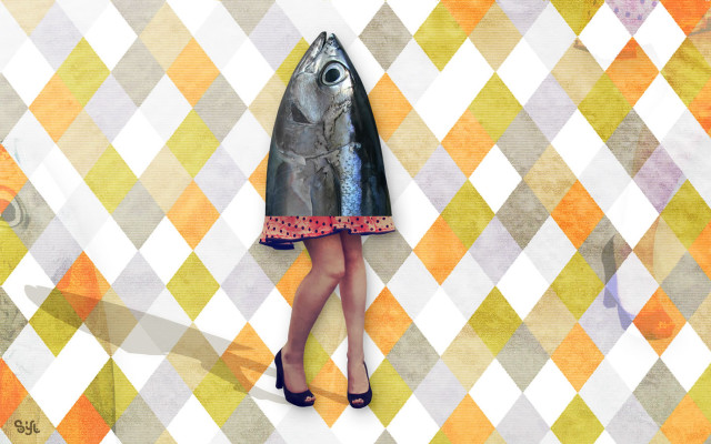 Woman dress fish object face free wallpaper - medium preview image