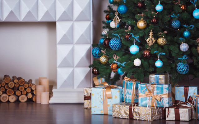 Christmas tree presents fireplace mantel #2 free wallpaper - medium preview image
