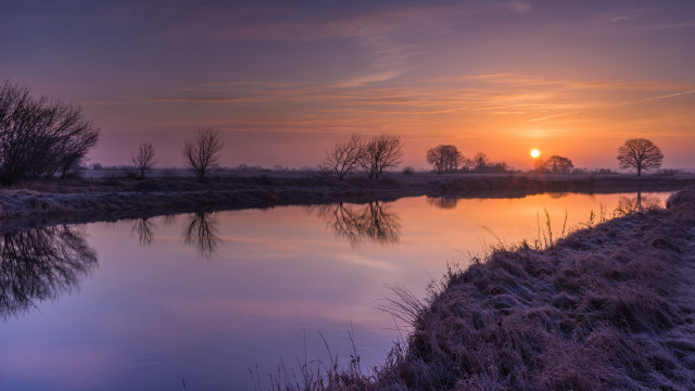 Sunset river trees clouds dusk free wallpaper - medium preview image