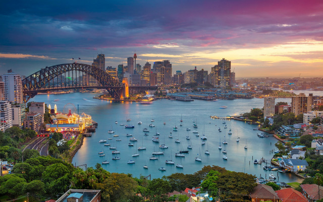 Harbor boats bridge city skyline free wallpaper - medium preview image
