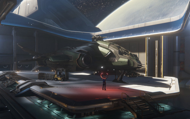 Sci fi fighter spacecraft platform free wallpaper - medium preview image
