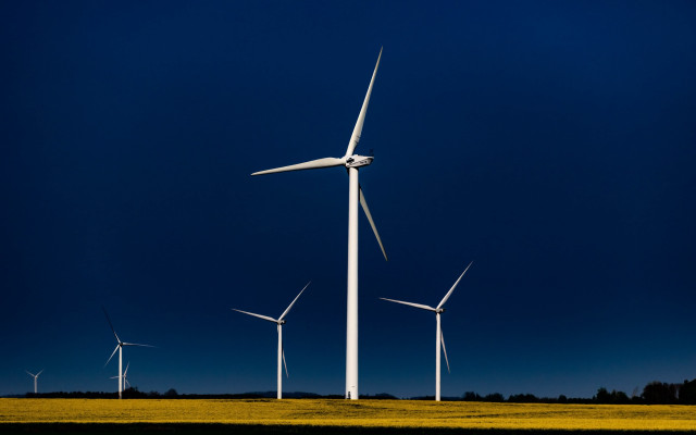 Wind turbines field blue sky free wallpaper - medium preview image
