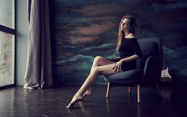Woman sitting chair cloud cat free wallpaper - medium preview image
