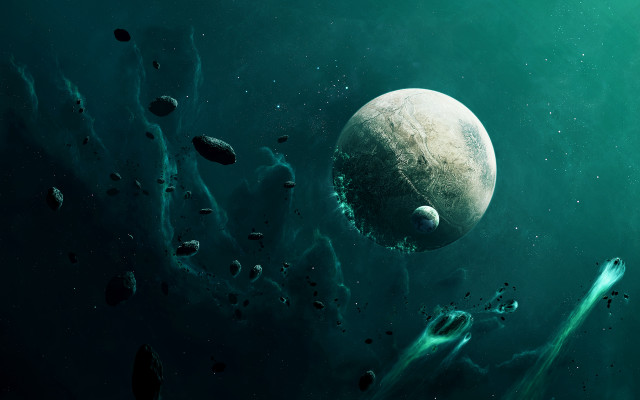 Alien floating ocean rocks debris free wallpaper - medium preview image