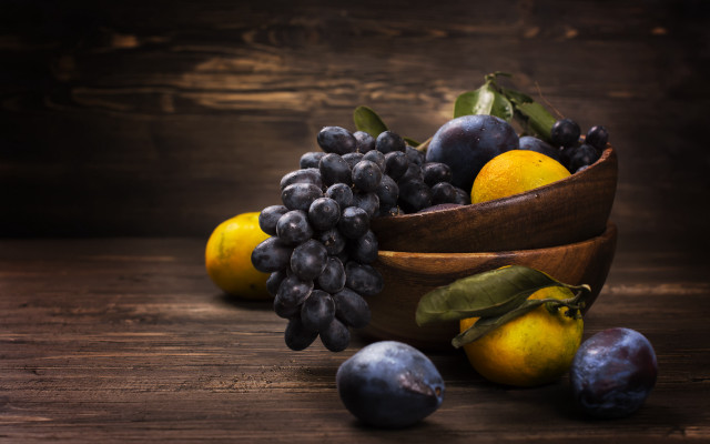Wooden bowl fruit table still free wallpaper - medium preview image