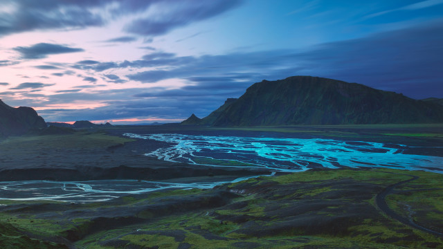 River valley mountains sunset cloudy free wallpaper - medium preview image