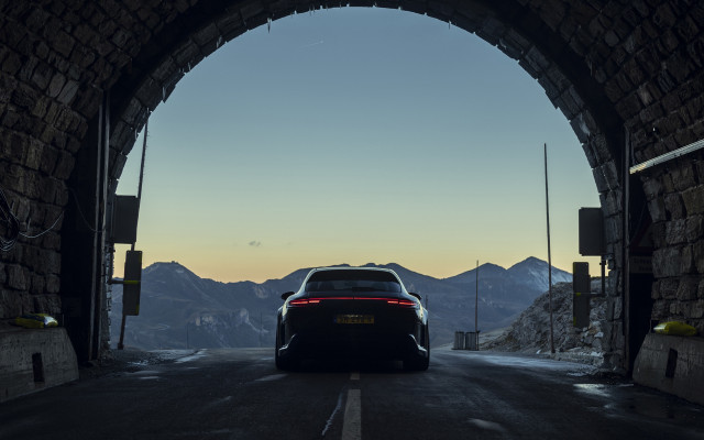 Car tunnel mountains sunset futurism free wallpaper - medium preview image