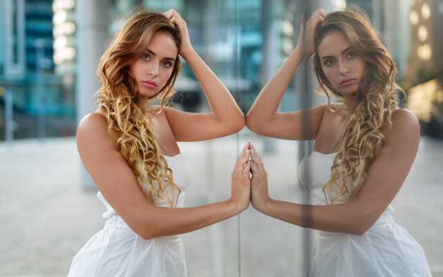 Two women mirror portrait blonde free wallpaper - medium preview image
