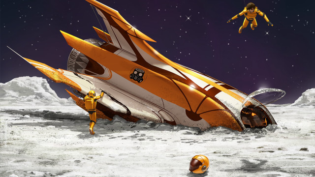 Futuristic jet snowy surface man free wallpaper - medium preview image
