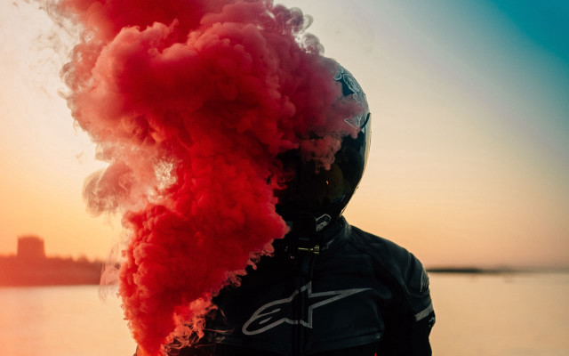 Black jacket red smoke water free wallpaper - medium preview image