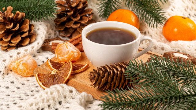 Coffee oranges knitted blanket pine free wallpaper - medium preview image
