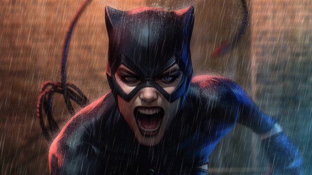 Catwoman surprised rain wet suit free wallpaper - medium preview image