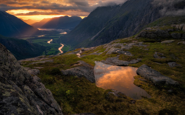 Mountain river sunset clouds nature #2 free wallpaper - medium preview image