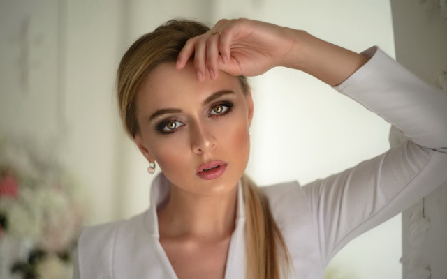 Woman long hair white shirt #12 free wallpaper - medium preview image