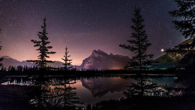 Night mountain lake trees starry free wallpaper - medium preview image