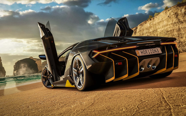 Futuristic car beach cliff ocean free wallpaper - medium preview image