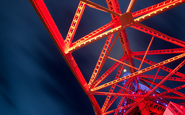 Red yellow structure clocktower night free wallpaper - medium preview image