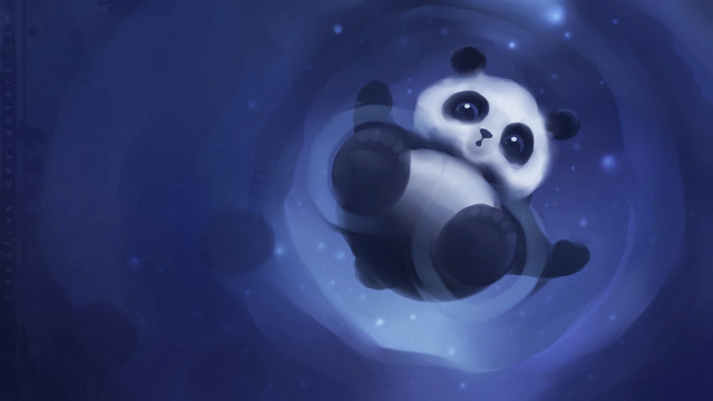 Panda floating starry sky aurora free wallpaper - medium preview image