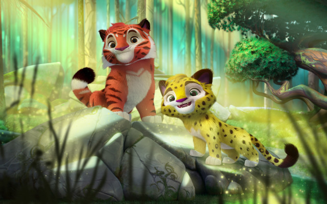 Cartoon tiger tigercub forest bamboo free wallpaper for desktop - medium preview image