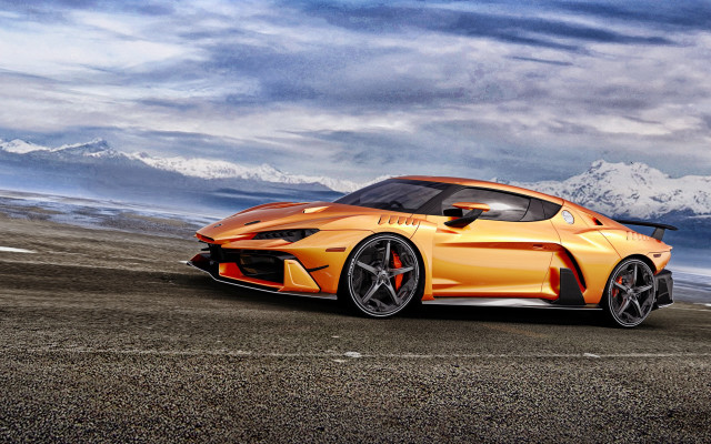 Sports car mountain range cloudy free wallpaper - medium preview image