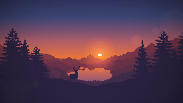 Deer hill sunset trees lake free wallpaper - medium preview image