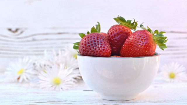White bowl strawberries minimalism food free wallpaper - medium preview image