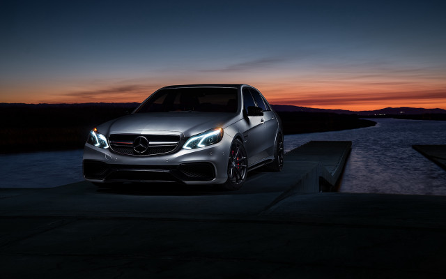 Silver mercedes beach ocean sunset free wallpaper - medium preview image